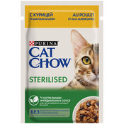Влажный корм Cat Chow® для взрослых стерилизованных кошек и кастрированных котов, с курицей и баклажанами в соусе, Пауч